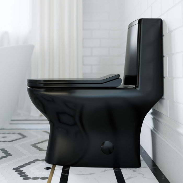 Swiss Madison Ivy One Piece Toilet Dual Vortex Flush in Glossy Black 1.1/1.6 gpf