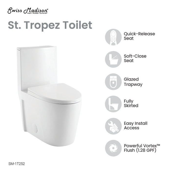 Swiss Madison St. Tropez One Piece Elongated Toilet Right Side Flush 1.28 gpf