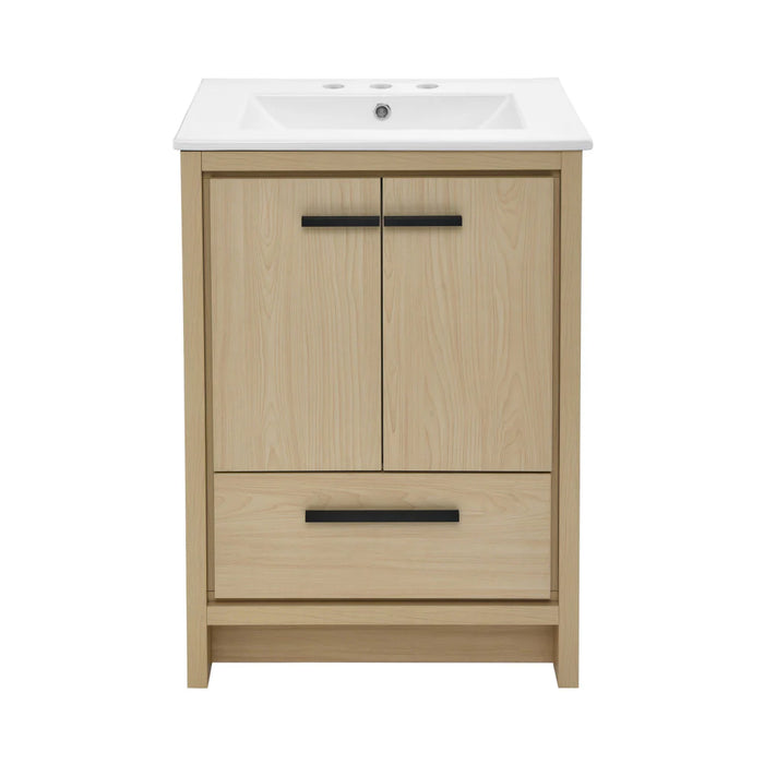 Swiss Madison Virage 24 in. Brown Oak Bathroom Vanity With White, 3-Hole Ceramic Sink Top - SM-BV730LK-3