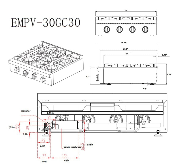 Empava Pro-style 30 in. Slide-in Gas Cooktop EMPV-30GC30