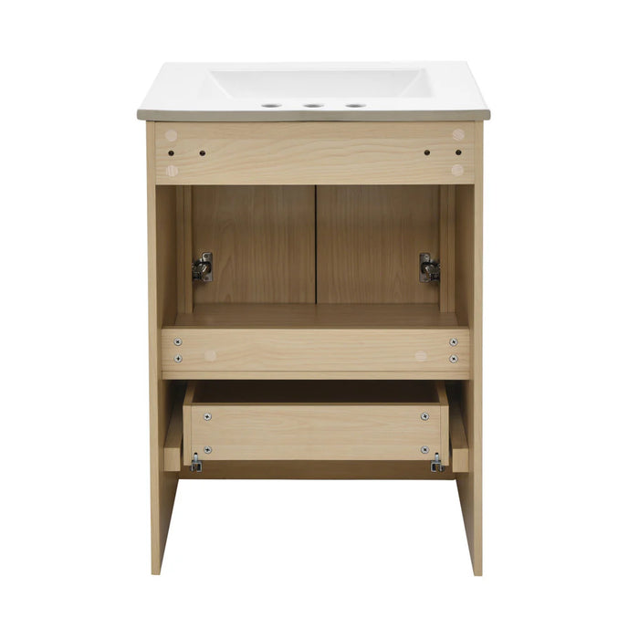 Swiss Madison Virage 24 in. Brown Oak Bathroom Vanity With White, 3-Hole Ceramic Sink Top - SM-BV730LK-3