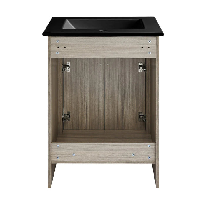 Swiss Madison Burdon 24 in. Brown Oak Bathroom Vanity With Black Ceramic Sink Top - SM-BV432MB