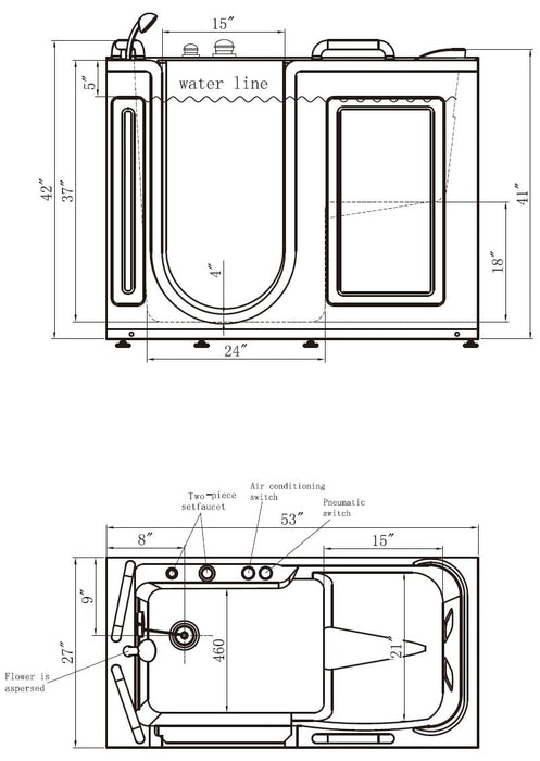 Empava 53" Freestanding Walk-in Whirlpool Bathtub with Left Drain EMPV-53WIT02