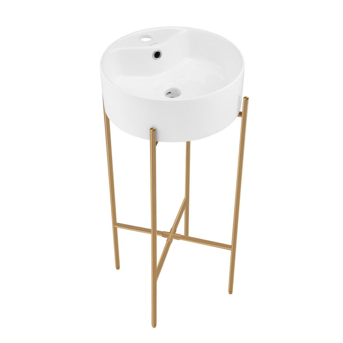 Swiss Madison Monaco 15.75" Round Console Sink with Faucet Mount, White Basin Brushed Gold Legs
