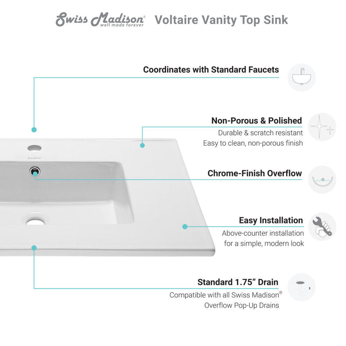 Swiss Madison Voltaire 31 Vanity Top Sink with Single Faucet Hole