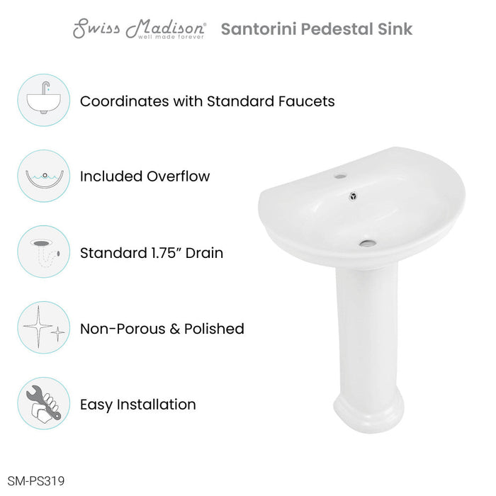 Swiss Madison Santorini Two-Piece Pedestal Sink