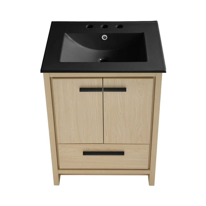 Swiss Madison Virage 24 in. Brown Oak Bathroom Vanity With Black, 3-Hole Ceramic Sink Top - SM-BV730LK-3MB