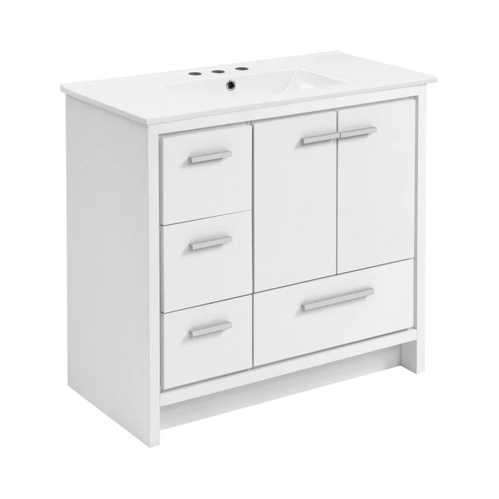 Swiss Madison Virage 36 in. White Bathroom Vanity With White, 3-Hole Ceramic Sink Top - SM-BV750W-3