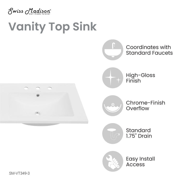 Swiss Madison 48" Ceramic Vanity Top Double Basins with 3 Holes