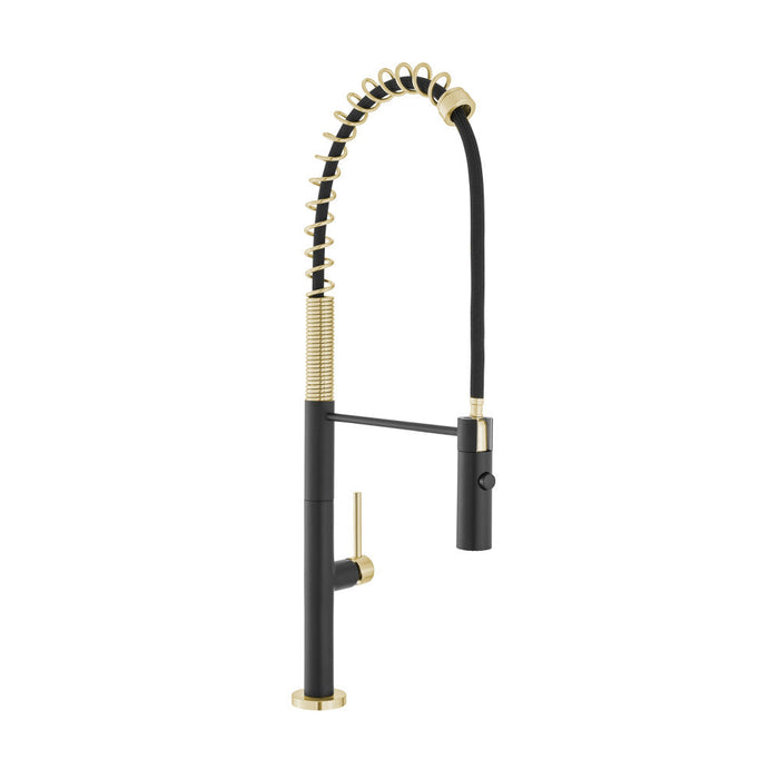 Swiss Madison Chalet Single Handle, Pull-Down Kitchen Faucet in Brushed Gold and Black