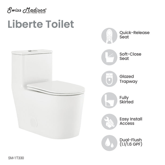 Swiss Madison Liberte One-Piece Elongated Toilet Dual-Flush 1.1/1.6 gpf
