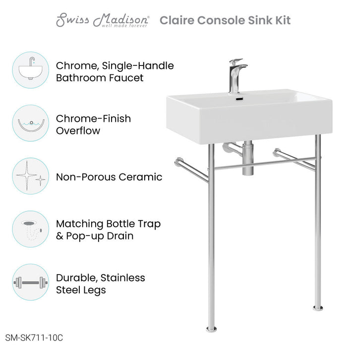 Swiss Madison Swiss Madison Well Made Forever SM-SK711-10C - Claire 24 Ceramic Console Sink Bundle