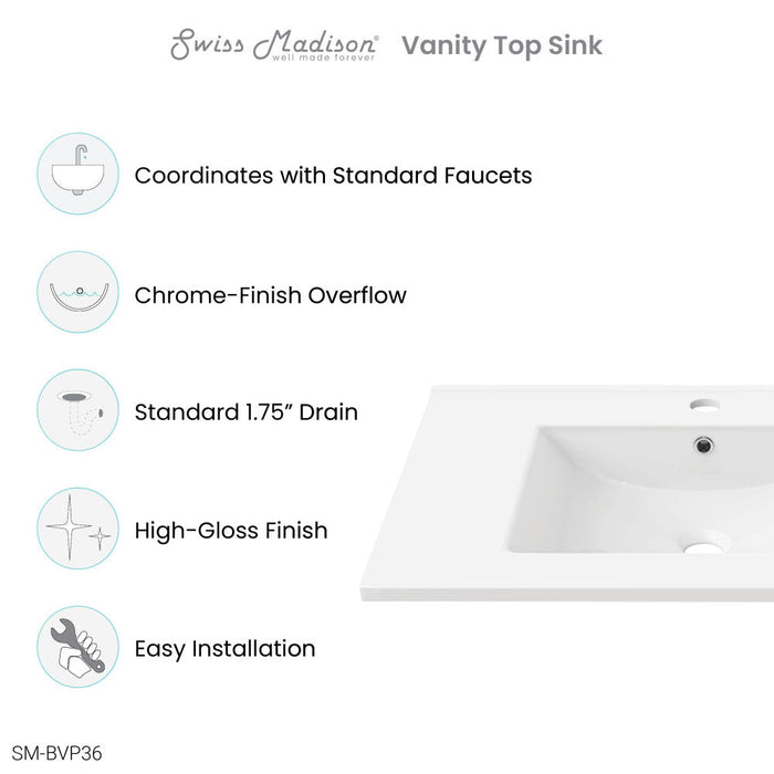 Swiss Madison 36 Ceramic Vanity Sink Top