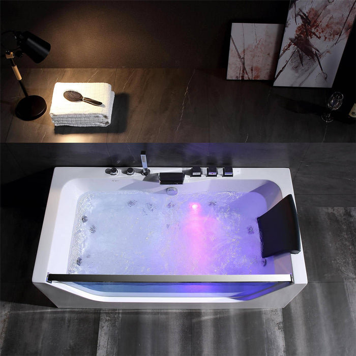 Empava 59" Alcove LED Whirlpool Bathtub with Center Drain EMPV-59JT408LED