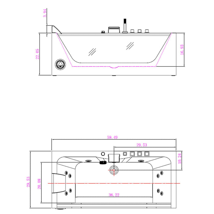 Empava 59" Alcove LED Whirlpool Bathtub with Center Drain EMPV-59JT408LED