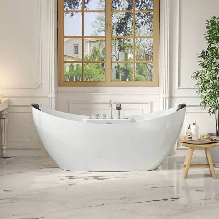 Empava 59" Freestanding Boat-shaped Whirlpool Bathtub with Center Drain EMPV-59AIS11