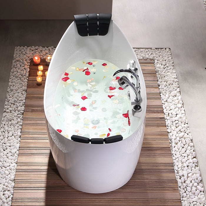 Empava 59" Freestanding Boat-shaped Whirlpool Bathtub with Center Drain EMPV-59AIS11