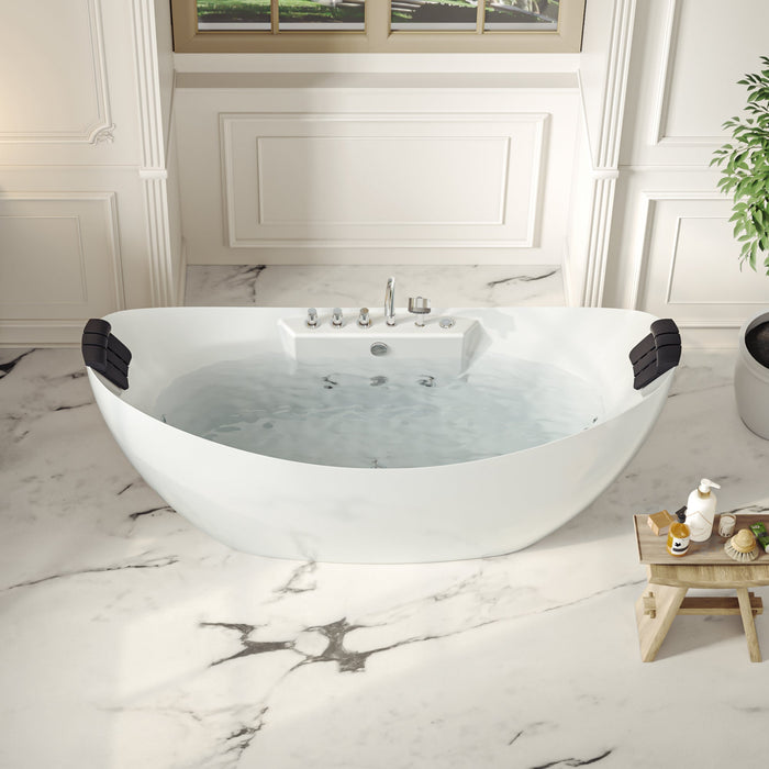 Empava 59" Freestanding Boat-shaped Whirlpool Bathtub with Center Drain EMPV-59AIS11