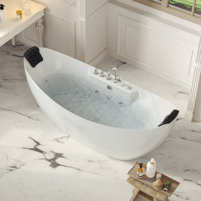 Empava 59" Freestanding Boat-shaped Whirlpool Bathtub with Center Drain EMPV-59AIS11