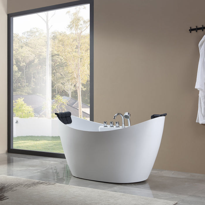 Empava 59" Freestanding Boat-shaped Whirlpool Bathtub with Center Drain EMPV-59AIS11