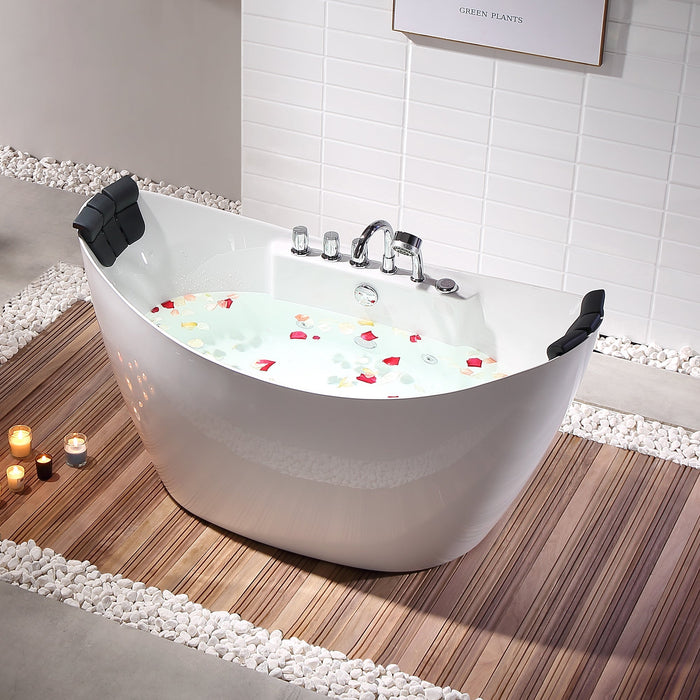 Empava 59" Freestanding Boat-shaped Whirlpool Bathtub with Center Drain EMPV-59AIS11