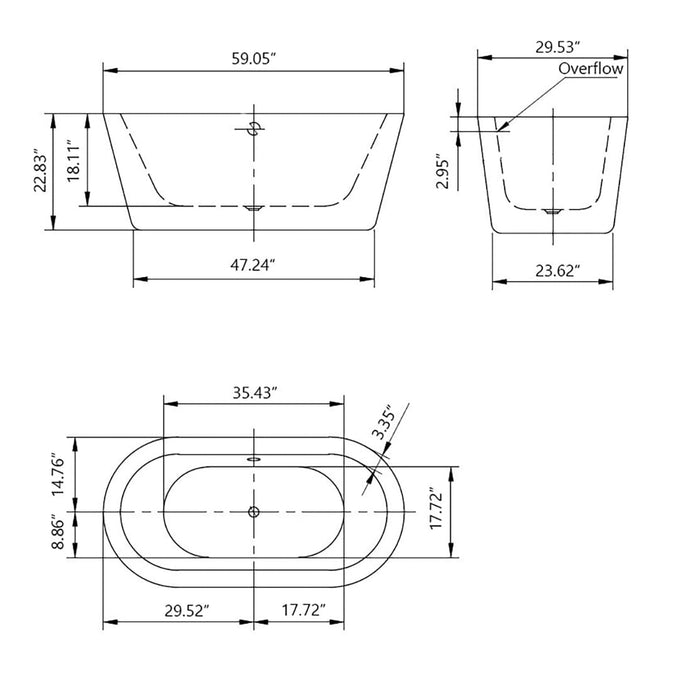 Empava 59" Freestanding Soaking Tub with Center Drain EMPV-59FT1505