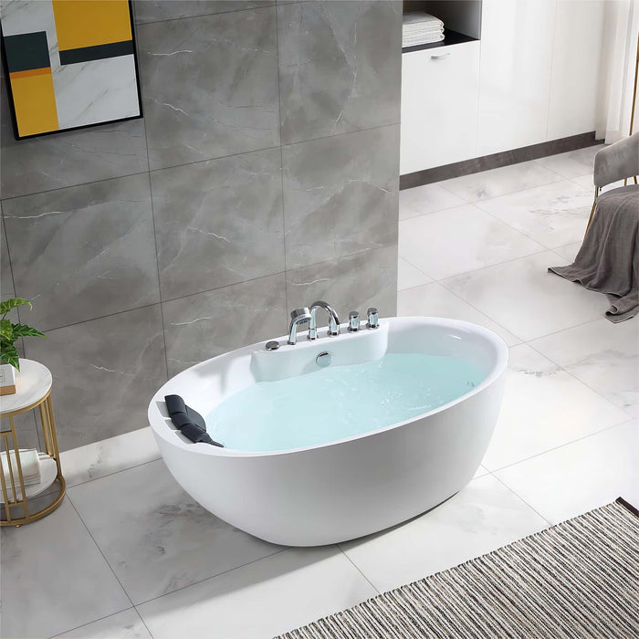 Empava 59" Freestanding Whirlpool Bathtub with Reversible Drain EMPV-59AIS12