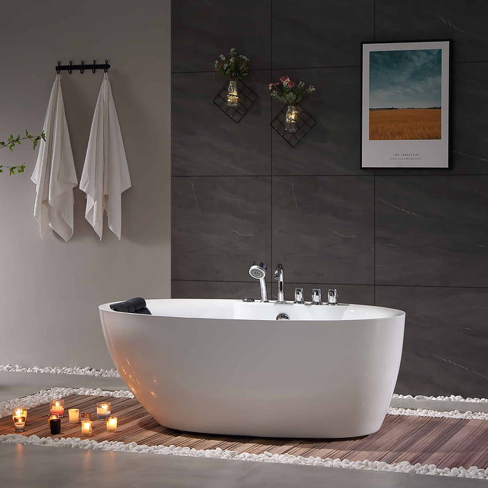 Empava 59" Freestanding Whirlpool Bathtub with Reversible Drain EMPV-59AIS12