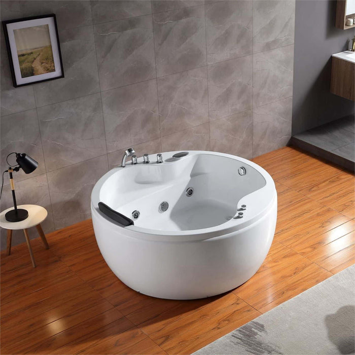 Empava 59" Freestanding Whirlpool Round Tub with Right Drain EMPV-59JT005