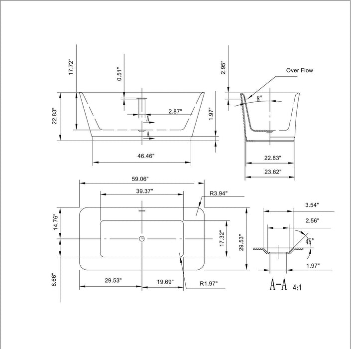 Empava 59" Freestanding Soaking Tub with Center Drain EMPV-59FT1511