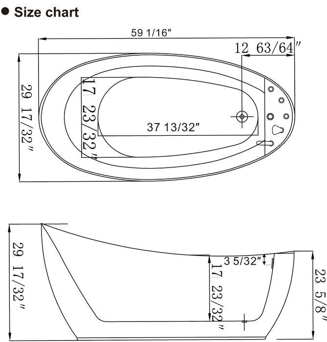 Empava 59" Freestanding Whirlpool Tub with Reversible Drain EMPV-59AIS04