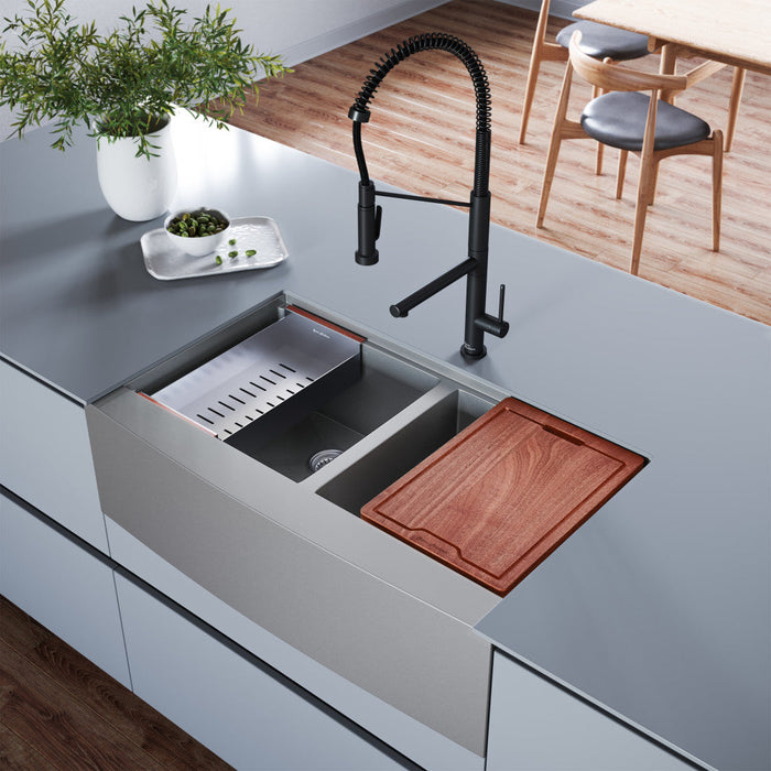 Swiss Madison Rivage 36 x 22 Dual Basin Apron Kitchen Workstation Sink