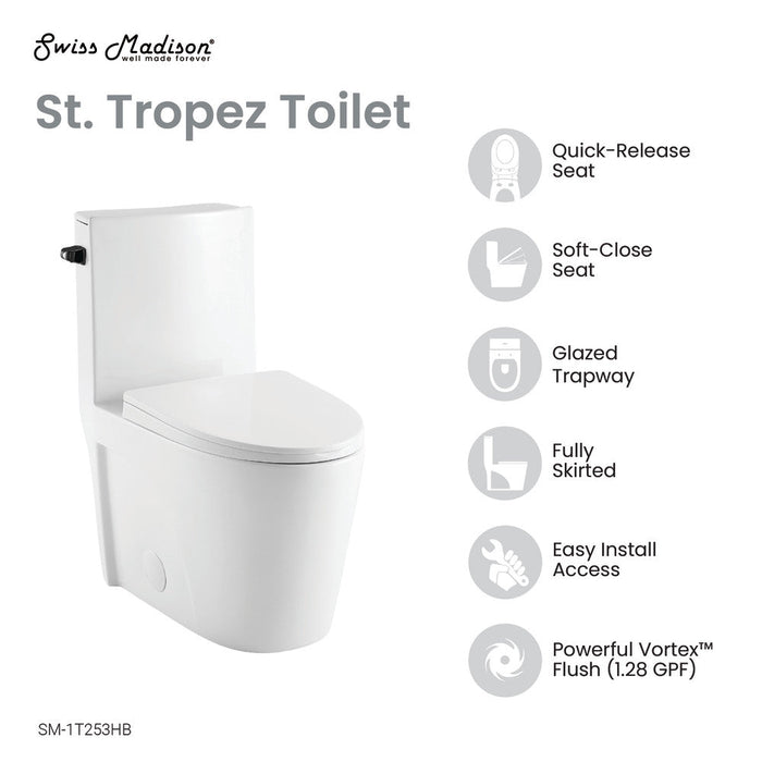 Swiss Madison St. Tropez One Piece Elongated Toilet Side Flush 1.28 gpf with Black Hardware