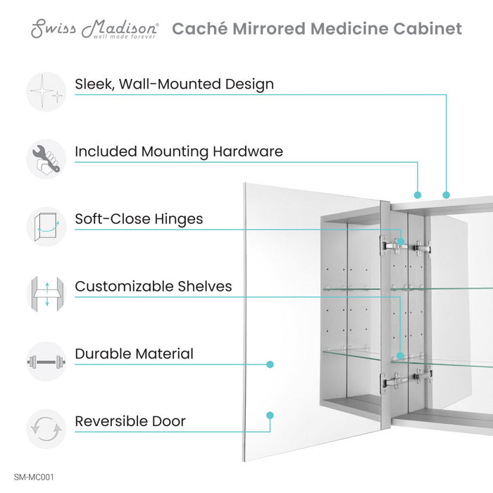 Swiss Madison Cache 20 in. x 30 in. Mirrored Aluminum Medicine Cabinet