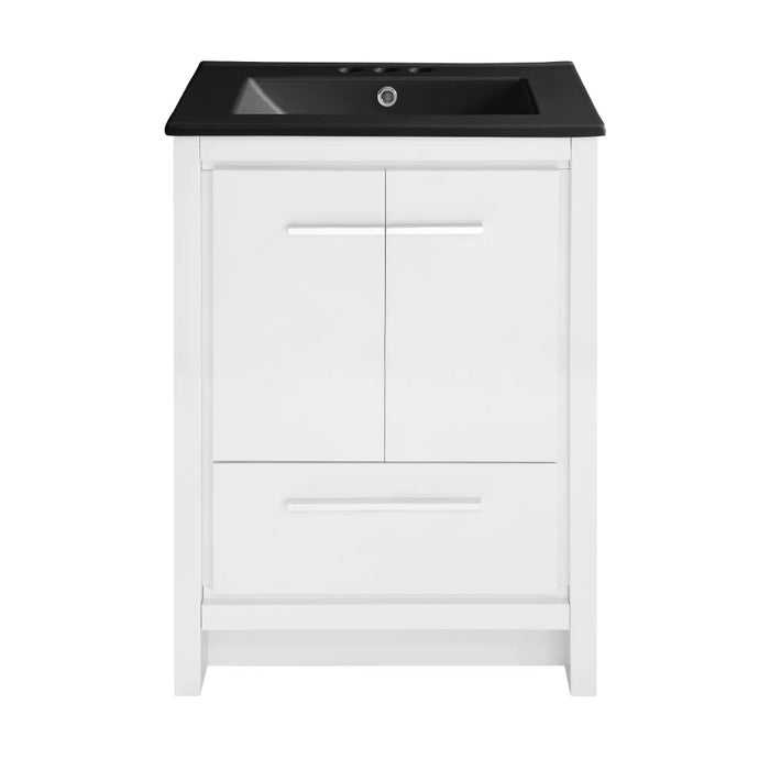 Swiss Madison Virage 24 in. White Bathroom Vanity With Black, 3-Hole Ceramic Sink Top - SM-BV730W-3MB