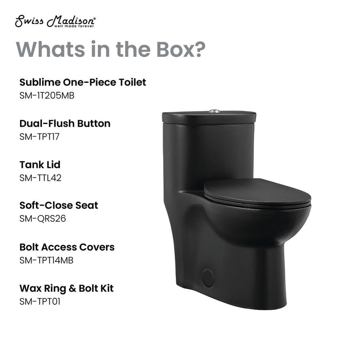 Swiss Madison Sublime One-Piece Elongated Toilet Dual-Flush in Matte Black 1.1/1.6 gpf