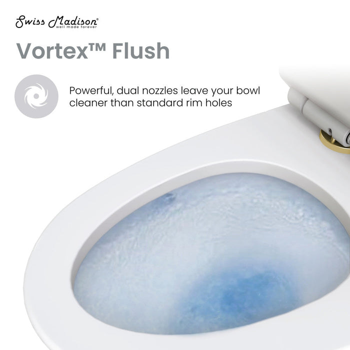 Swiss Madison Ivy One Piece Toilet Dual Vortex™ Flush, Brushed Gold Hardware 1.1/1.6 gpf