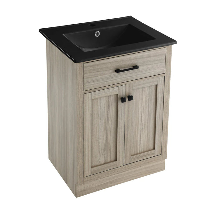 Swiss Madison Burdon 24 in. Brown Oak Bathroom Vanity With Black Ceramic Sink Top - SM-BV432MB