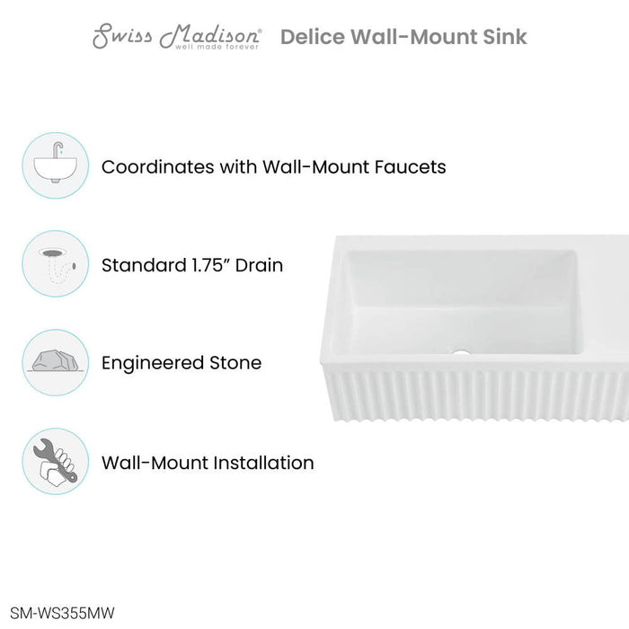 Swiss Madison Delice 24" Rectangle Wall-Mount Bathroom Sink in Matte White