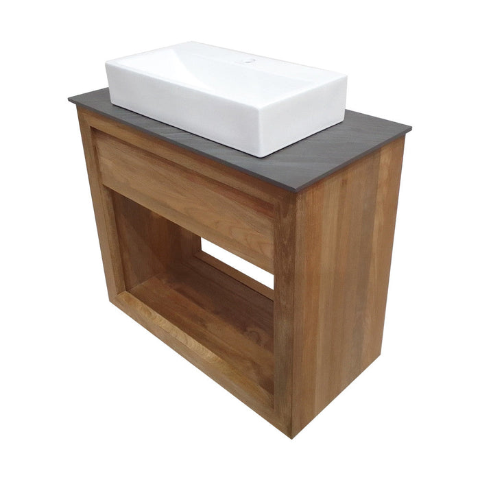 Swiss Madison Rennes 36" Reclaimed Wood Vanity in Walnut with Slate Countertop and Single Hole Vessel Sink