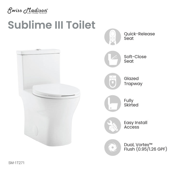 Swiss Madison Sublime III One-Piece Round Toilet Vortex™ Dual-Flush 0.95/1.26 gpf