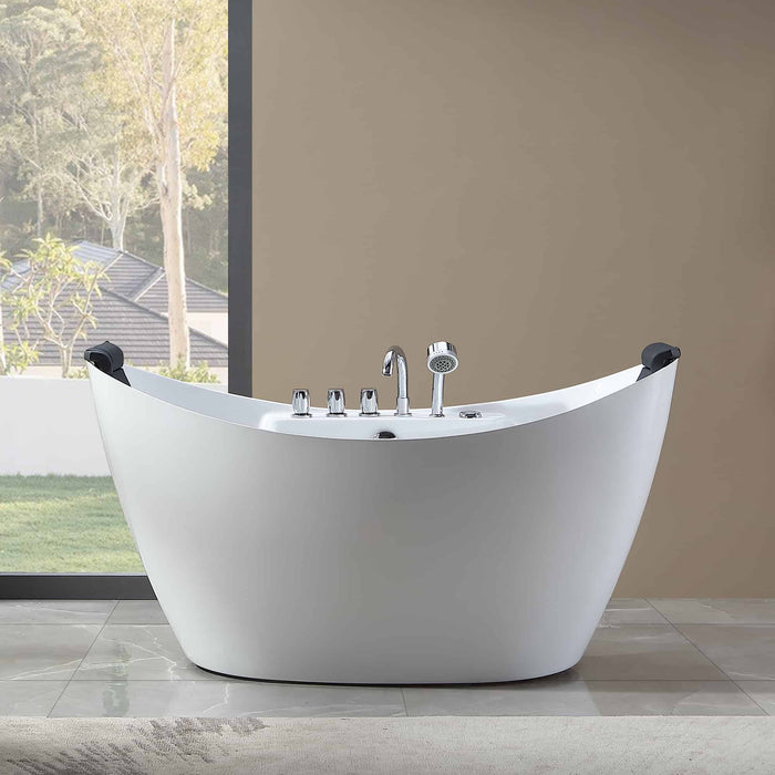 Empava 67" Freestanding Boat-shaped Whirlpool Bathtub with Center Drain EMPV-67AIS10