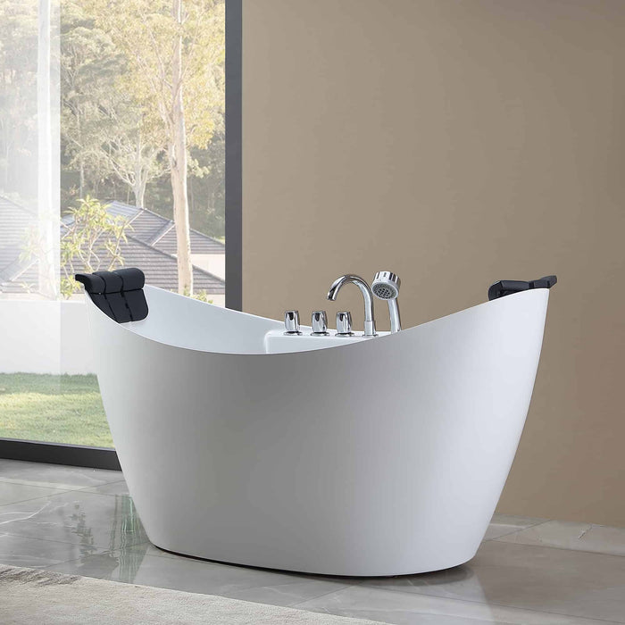 Empava 67" Freestanding Boat-shaped Whirlpool Bathtub with Center Drain EMPV-67AIS10