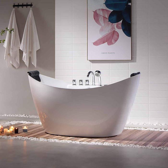 Empava 67" Freestanding Boat-shaped Whirlpool Bathtub with Center Drain EMPV-67AIS10