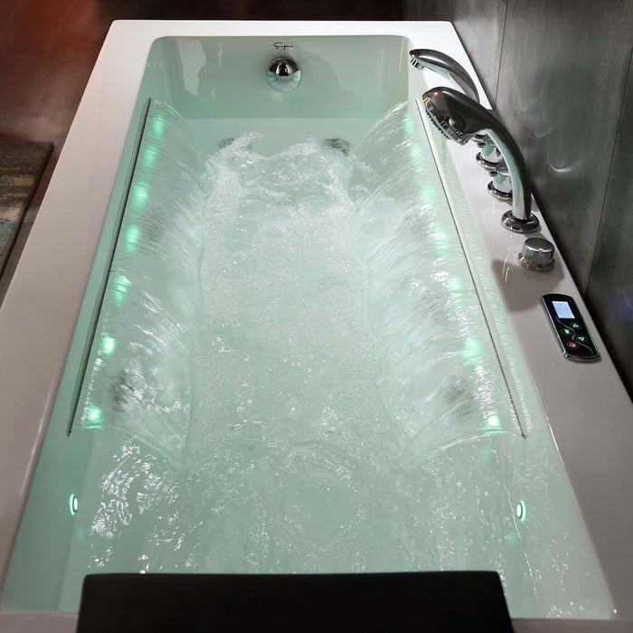 Empava 67" Alcove Combination Massage Inline Heater LED Tub with Left Drain EMPV-67JT351LED