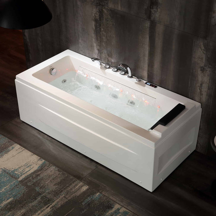 Empava 67" Alcove Combination Massage Inline Heater LED Tub with Left Drain EMPV-67JT351LED