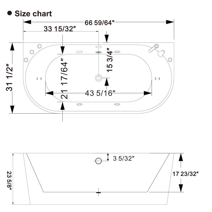 Empava 67" Freestanding Whirlpool Bathtub with Reversible Drain EMPV-67AIS07