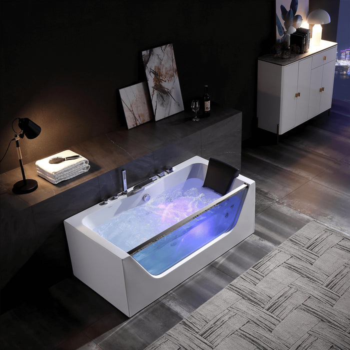 Empava 67" Alcove LED Whirlpool Bathtub with Center Drain EMPV-67JT408LED