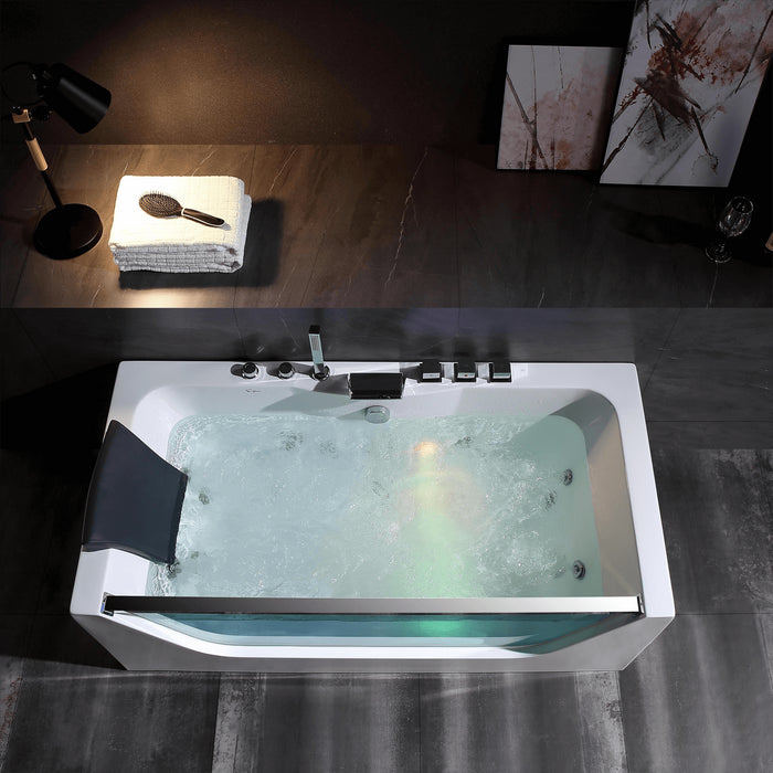 Empava 67" Alcove LED Whirlpool Bathtub with Center Drain EMPV-67JT408LED