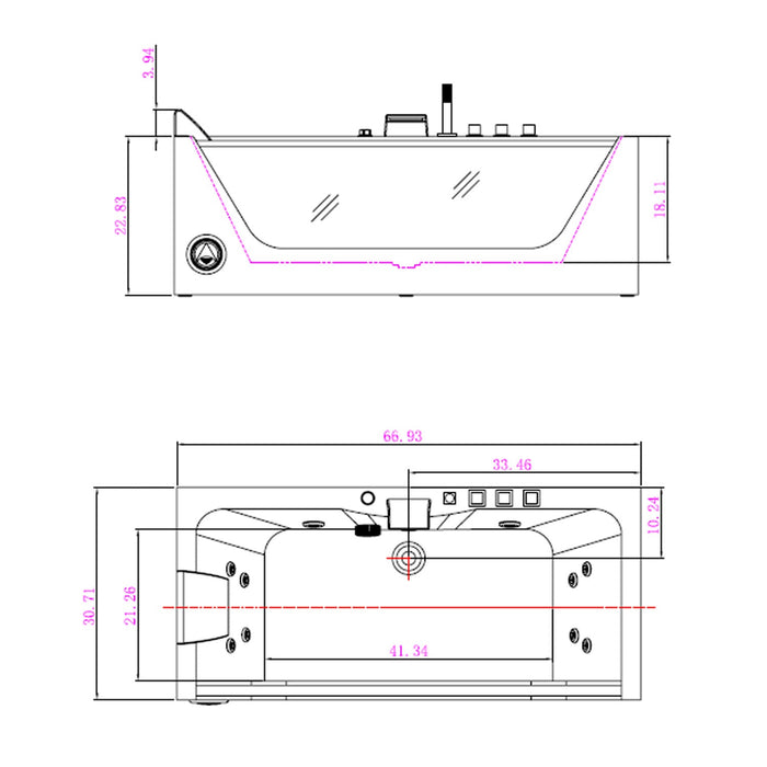 Empava 67" Alcove LED Whirlpool Bathtub with Center Drain EMPV-67JT408LED